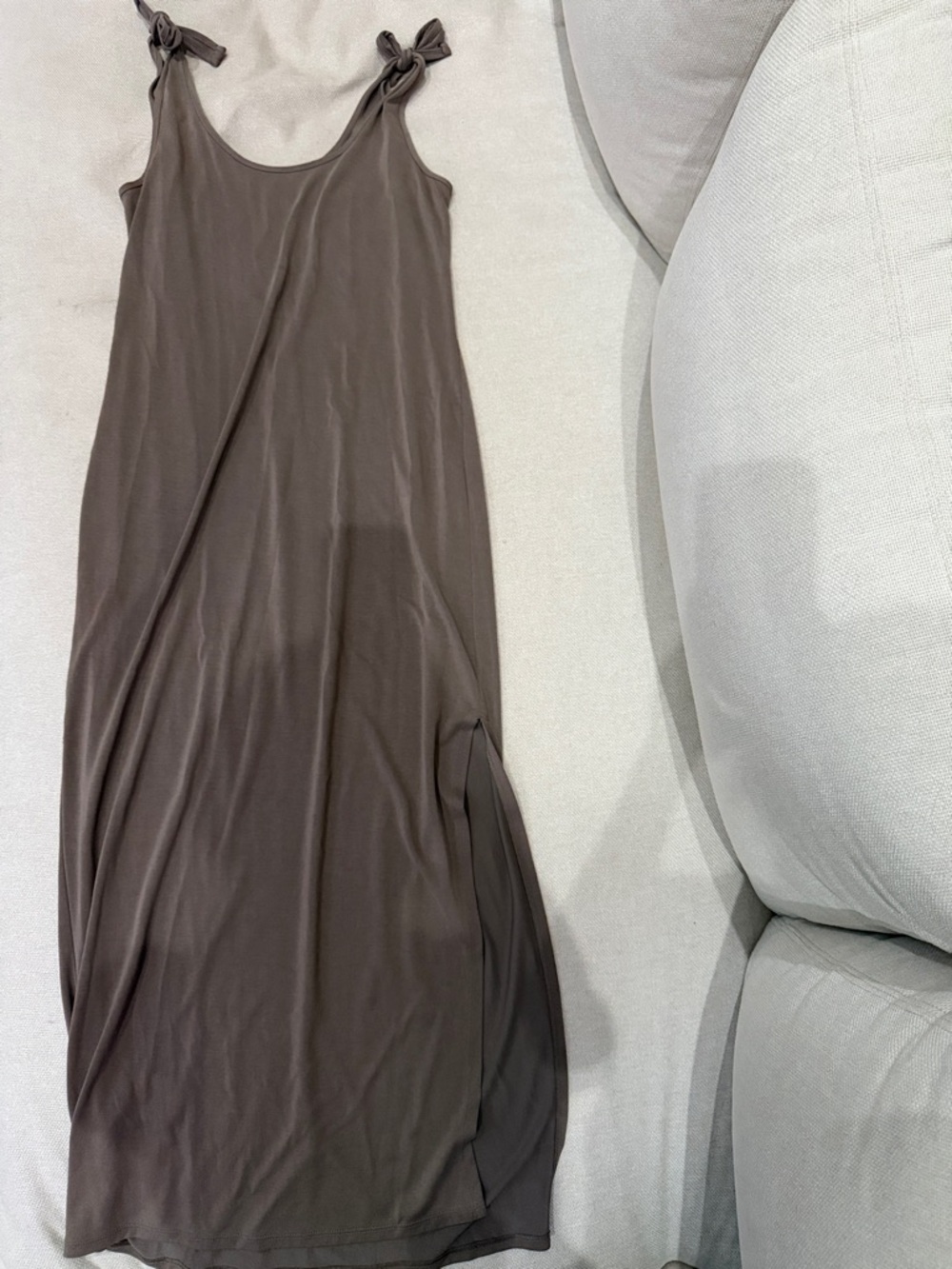 BCBGMaxAzria Taupe Tie-Shoulder Maxi Dress